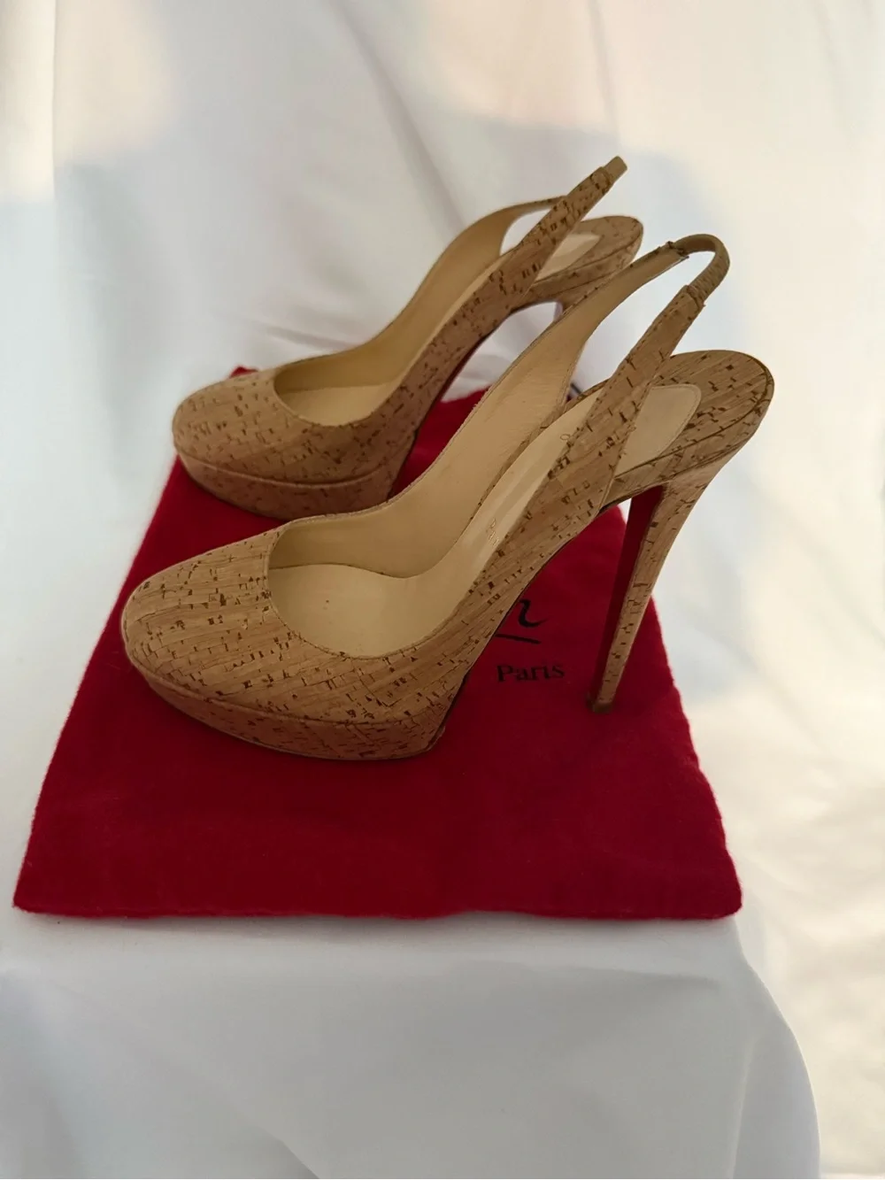 Christian Louboutin Cork Slingback Pumps in Tan